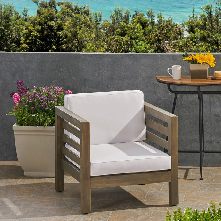 Oana Outdoor Acacia Wood Club Chair with Cushion by Christopher Knight Home