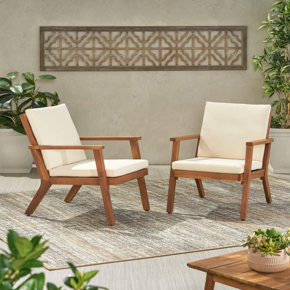 Christopher Knight Home Carlos Outdoor Acacia Wood Club Chairs with Cushions - Diamond Home USA
