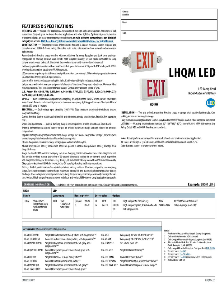 Lithonia Lighting LHQM LED B G M6 LED 2-Light Exit Sign/Emergency with Led Heads - Diamond Home USA