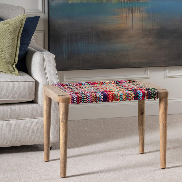 Colorful Woven Bench Multi Color Abstract Bohemian Eclectic Pattern Wood - Diamond Home USA