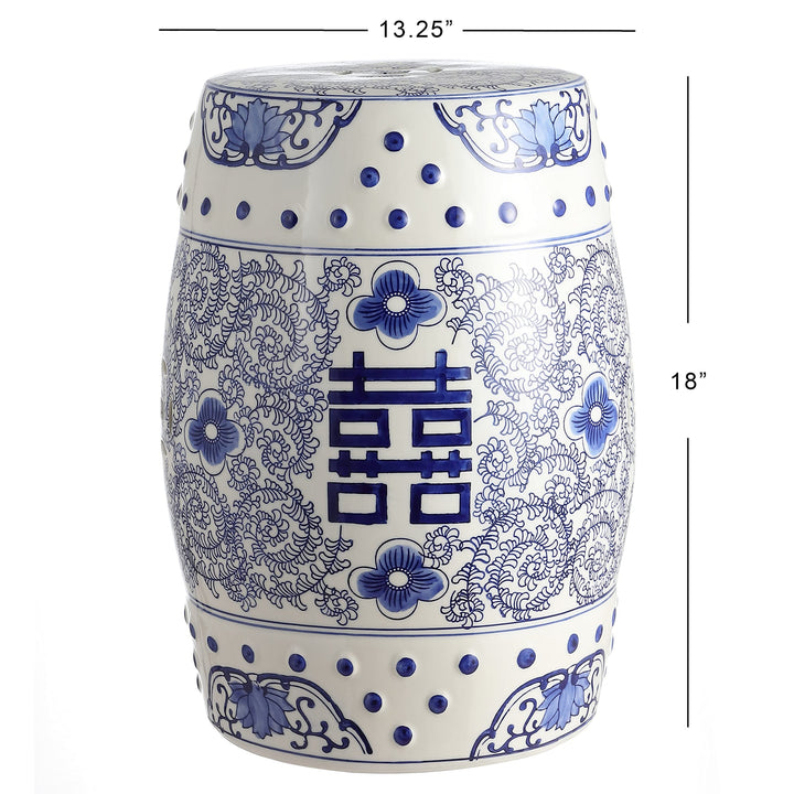 Double Happiness 18" Chinoiserie Ceramic Drum Garden Stool Blue/White Blue White - Diamond Home USA