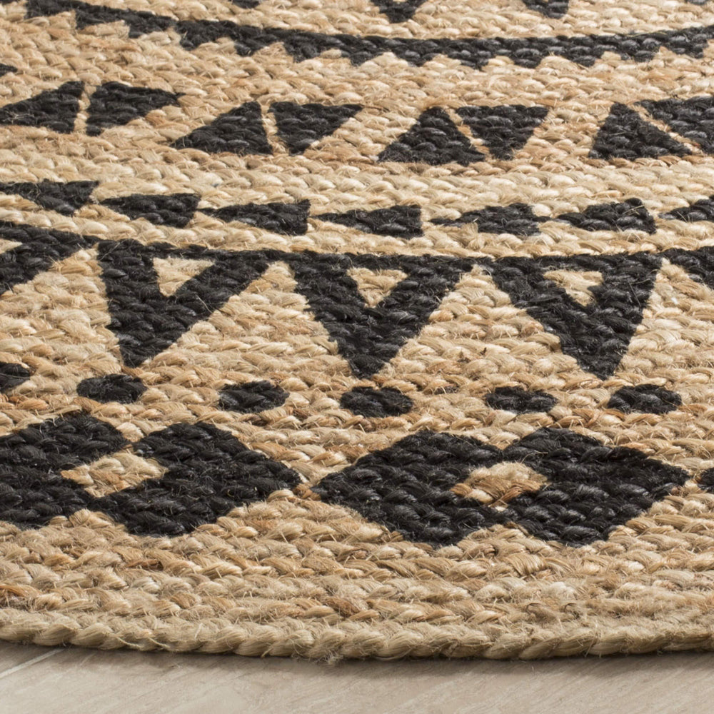 Black Jute Rug 3x3 Ft Natural Sisal Rug Seagrass Mat Geometric Carpet Round - Diamond Home USA