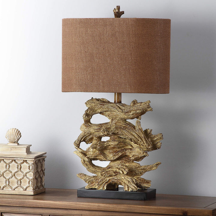 Set of 2 - Golden Brown Driftwood Table Lamp Branch Light Stacked Pieces of Wood - Diamond Home USA