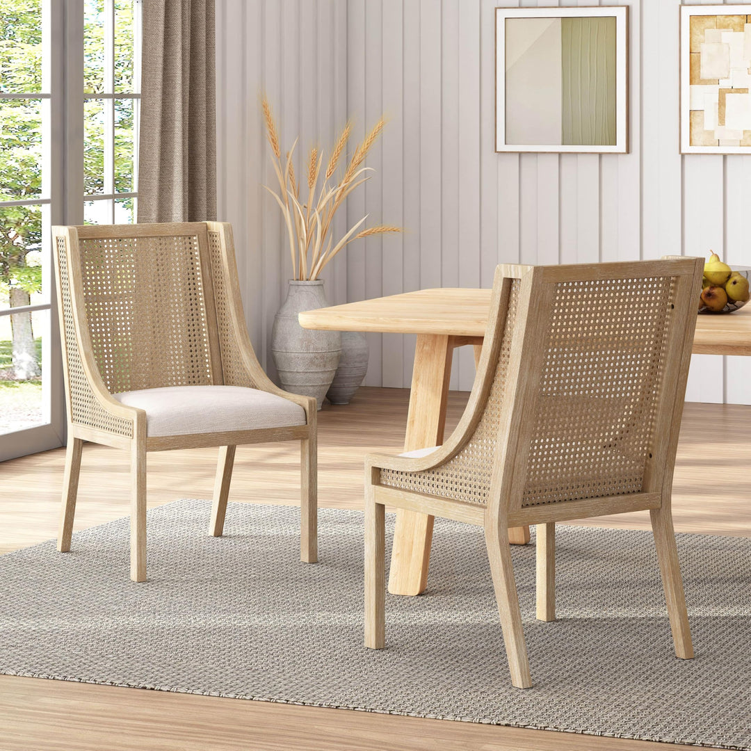 Christopher Knight Home Maurers Upholstered Dining Chairs - Cane and Wood - Beige/ Natural