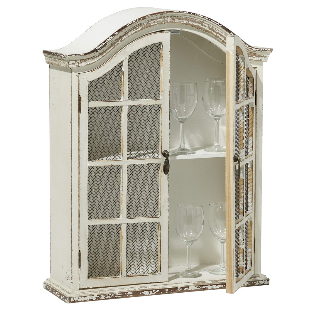 Farmhouse 28-in. 2-Door White Arched Wall Cabinet Specialty Wood Distressed - Diamond Home USA