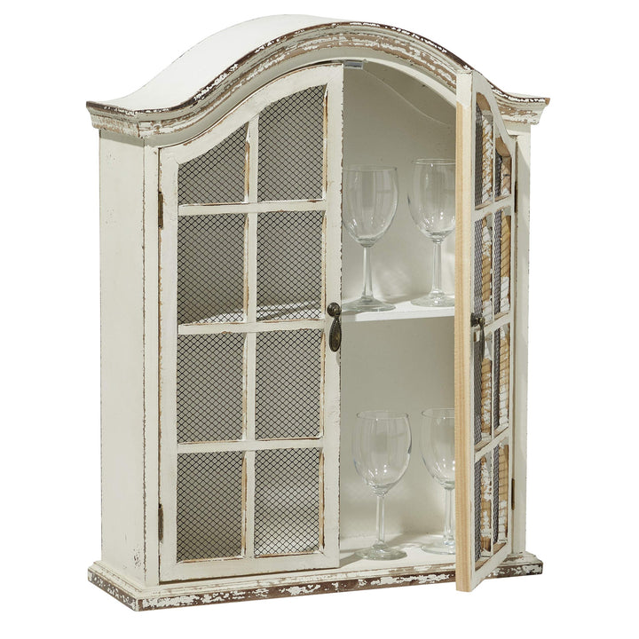 Farmhouse 28-in. 2-Door White Arched Wall Cabinet Specialty Wood Distressed - Diamond Home USA