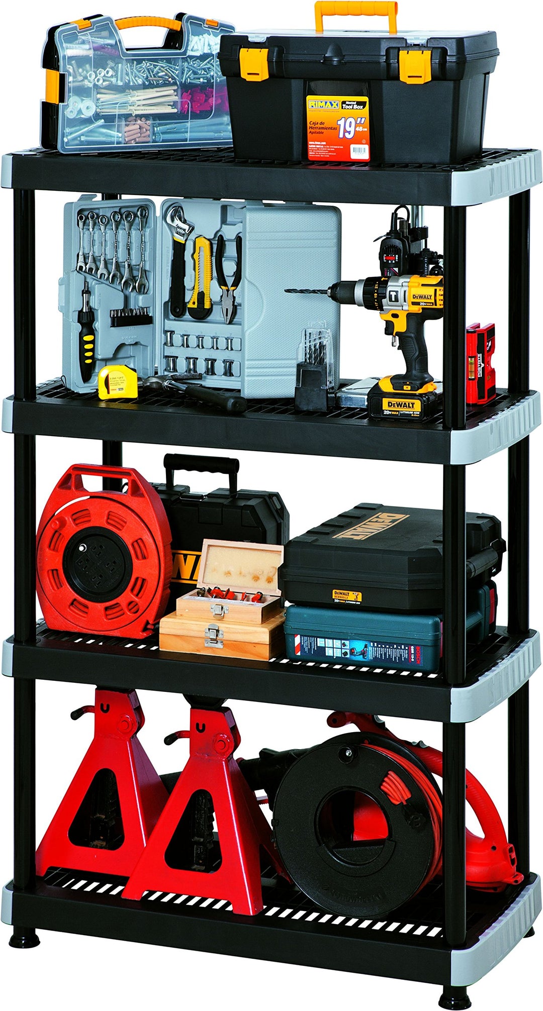 Rimax 9493 4 Shelf Storage Rack Black - Diamond Home USA