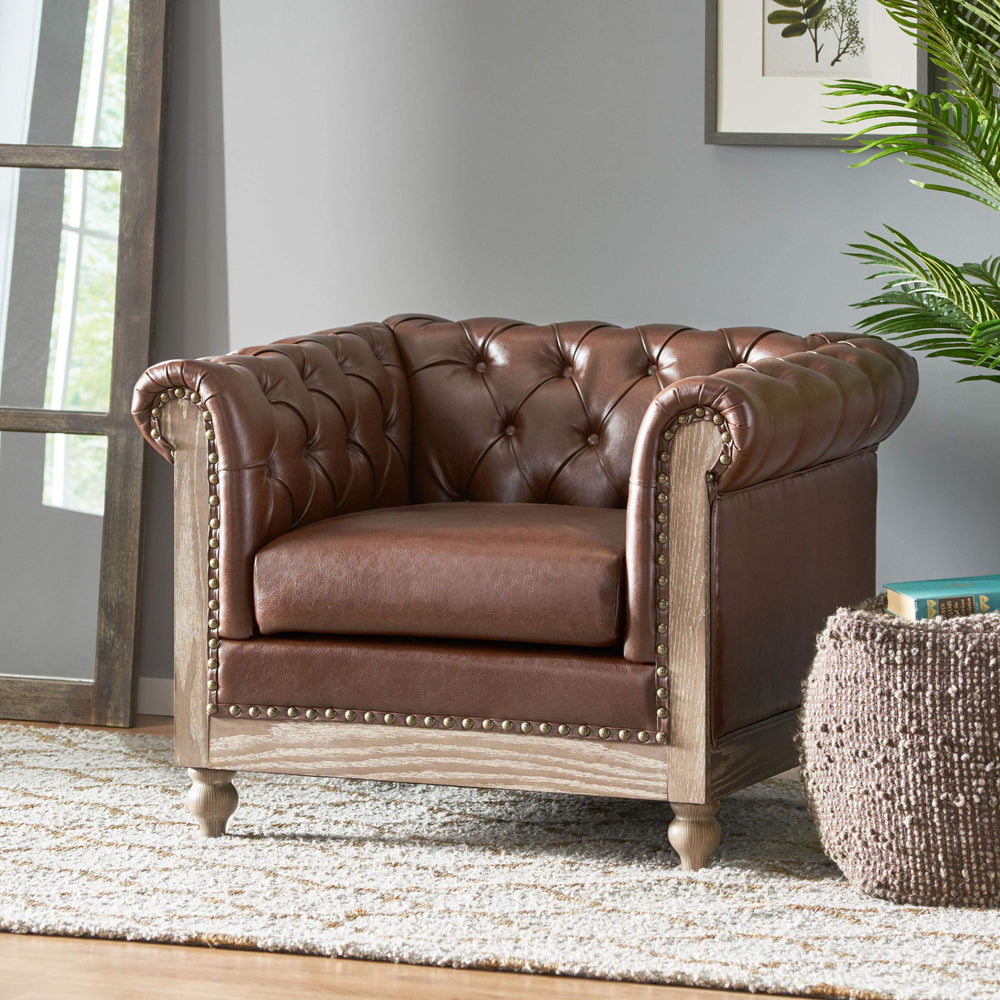 Christopher Knight Home Castalia Club Chair Dark Brown + Natural 33.5D x 39W x - Diamond Home USA