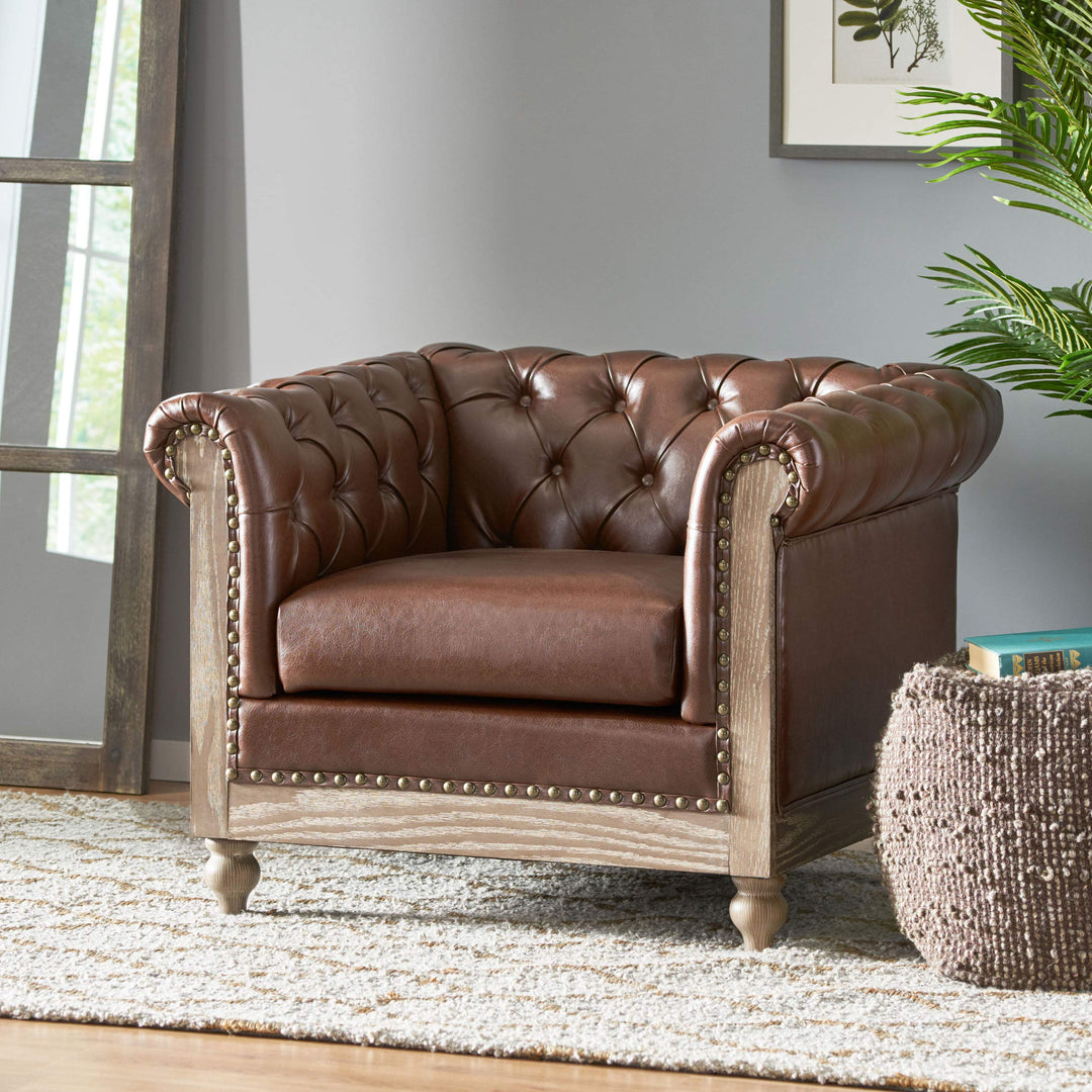 Christopher Knight Home Castalia Club Chair Dark Brown + Natural 33.5D x 39W x - Diamond Home USA