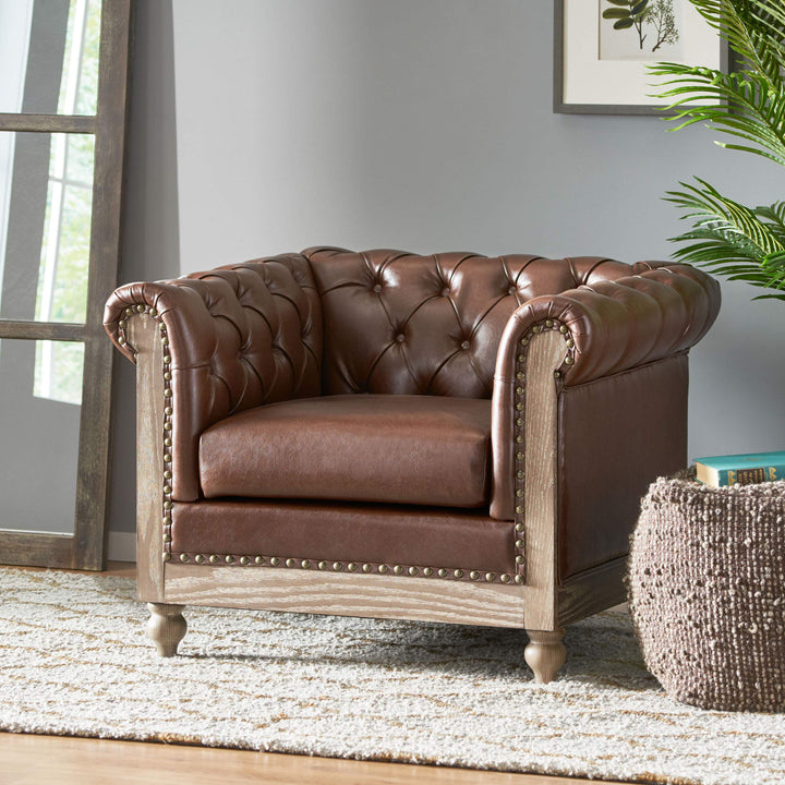 Christopher Knight Home Castalia Club Chair Dark Brown + Natural 33.5D x 39W x - Diamond Home USA