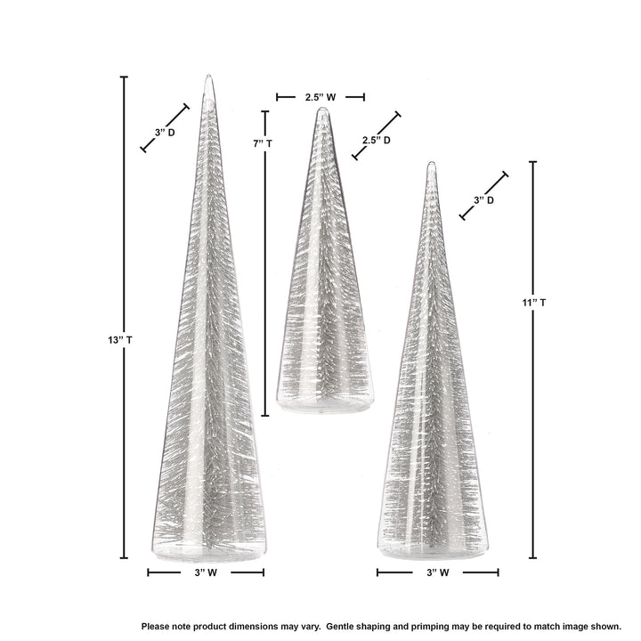 Regency International 7/11/13" Bristle in Glass Tree Set of 3 Silver - Diamond Home USA