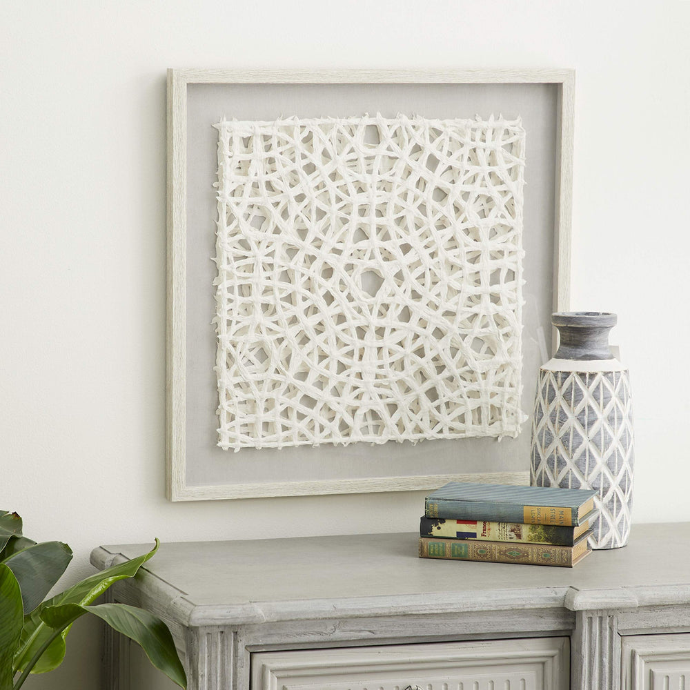 23.5" White Hand-Cut Paper Abstract Art Shadow Box in Square Frame 24 X 1 Gold - Diamond Home USA
