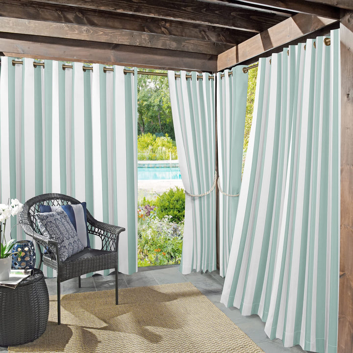 Sun Zero Valencia Cabana Stripe Indoor/Outdoor UV Protectant Energy Efficient 54" x 108" - Soft Teal