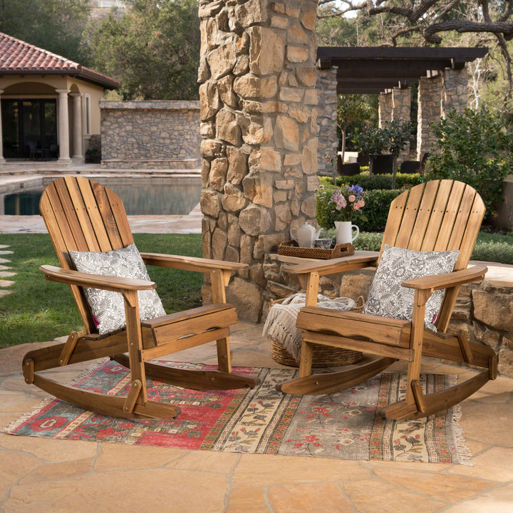 Christopher Knight Home Malibu Outdoor Acacia Wood Adirondack Rocking Chairs Brown - Diamond Home USA