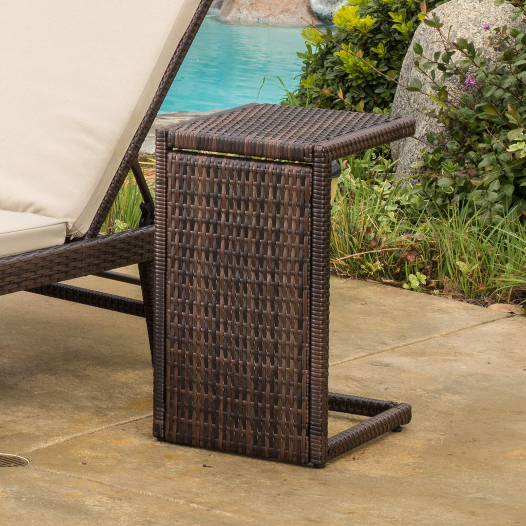 Outdoor Side Table by Brown Farmhouse Rectangle Iron Wicker Espresso Finish - Diamond Home USA