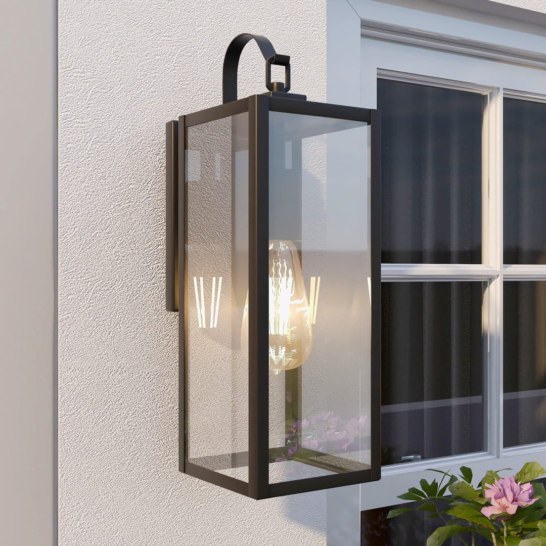 1-Outdoor Wall Light Rustic Dusk to Dawn Lantern Lamp for Porch Black - Diamond Home USA