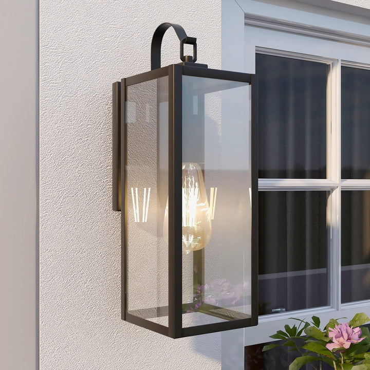 1-Outdoor Wall Light Rustic Dusk to Dawn Lantern Lamp for Porch Black - Diamond Home USA