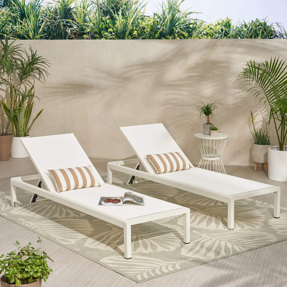 Christopher Knight Home Cynthia Outdoor Chaise Lounge (Set of 2) White. - Diamond Home USA