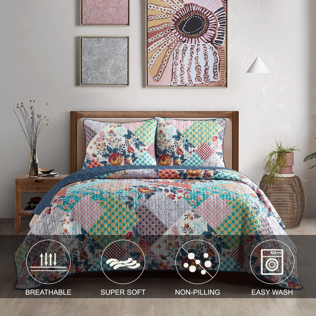 Stratford Park All Season Multi Color Floral Quilt Set with Pillow Shams King - Diamond Home USA