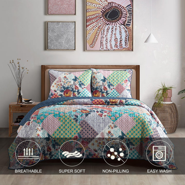 Stratford Park All Season Multi Color Floral Quilt Set with Pillow Shams King - Diamond Home USA