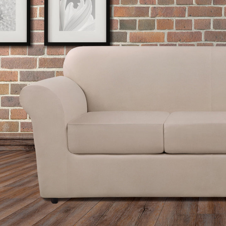 SureFit Ultimate Stretch Leather 3 PC Loveseat Slipcover in Pebbled Ivory - Diamond Home USA