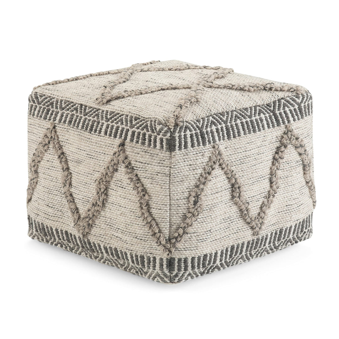 SIMPLIHOME Sweeney Square Pouf Footstool Upholstered in Grey Natural Handloom Grey/Natural