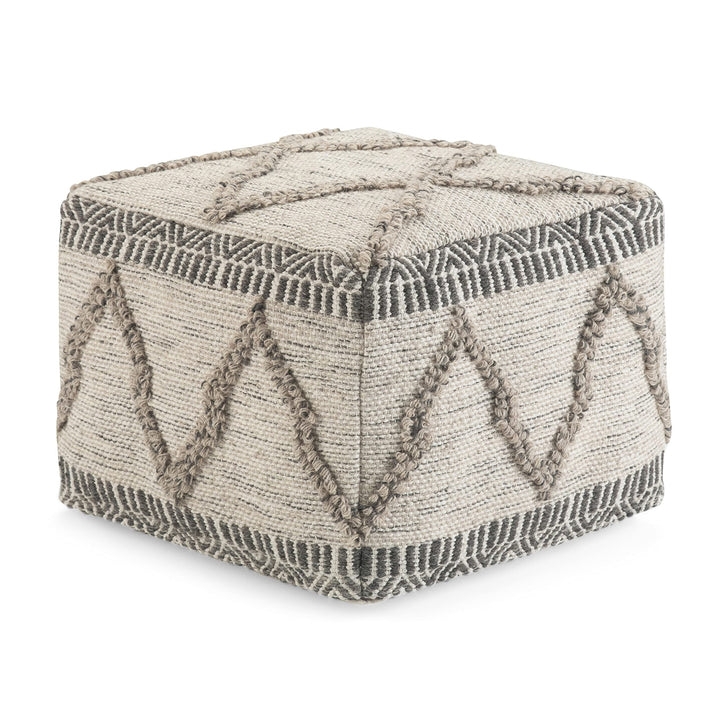 SIMPLIHOME Sweeney Square Pouf Footstool Upholstered in Grey Natural Handloom Grey/Natural