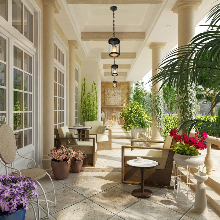 Modern Outdoor Patio Pendants Black Water Ripple Glass Shade Ceiling Light - Diamond Home USA