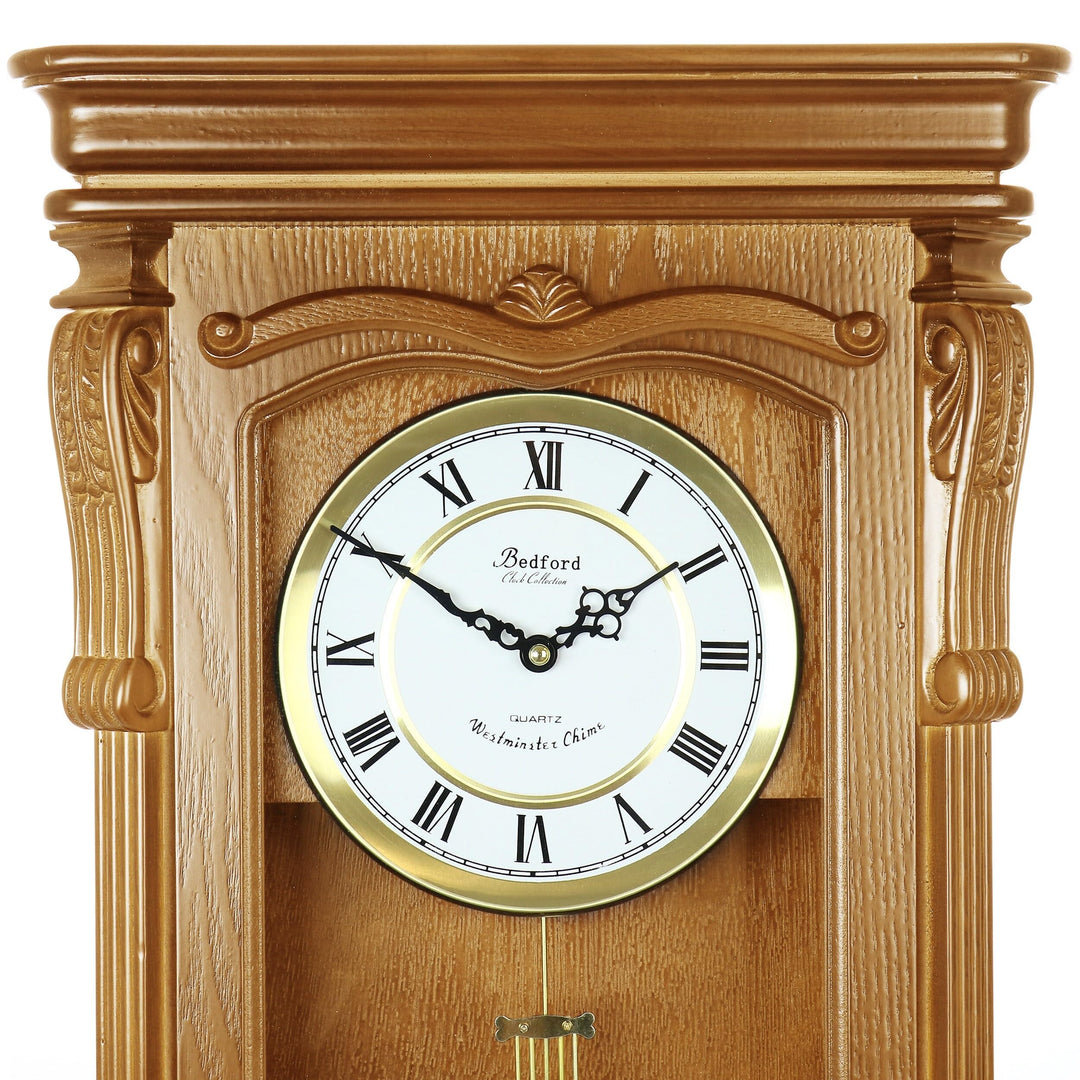 Golden Oak Chiming Pendulum Wall 13.6"x5.4"x25.6" Multi Color Wood Finish - Diamond Home USA