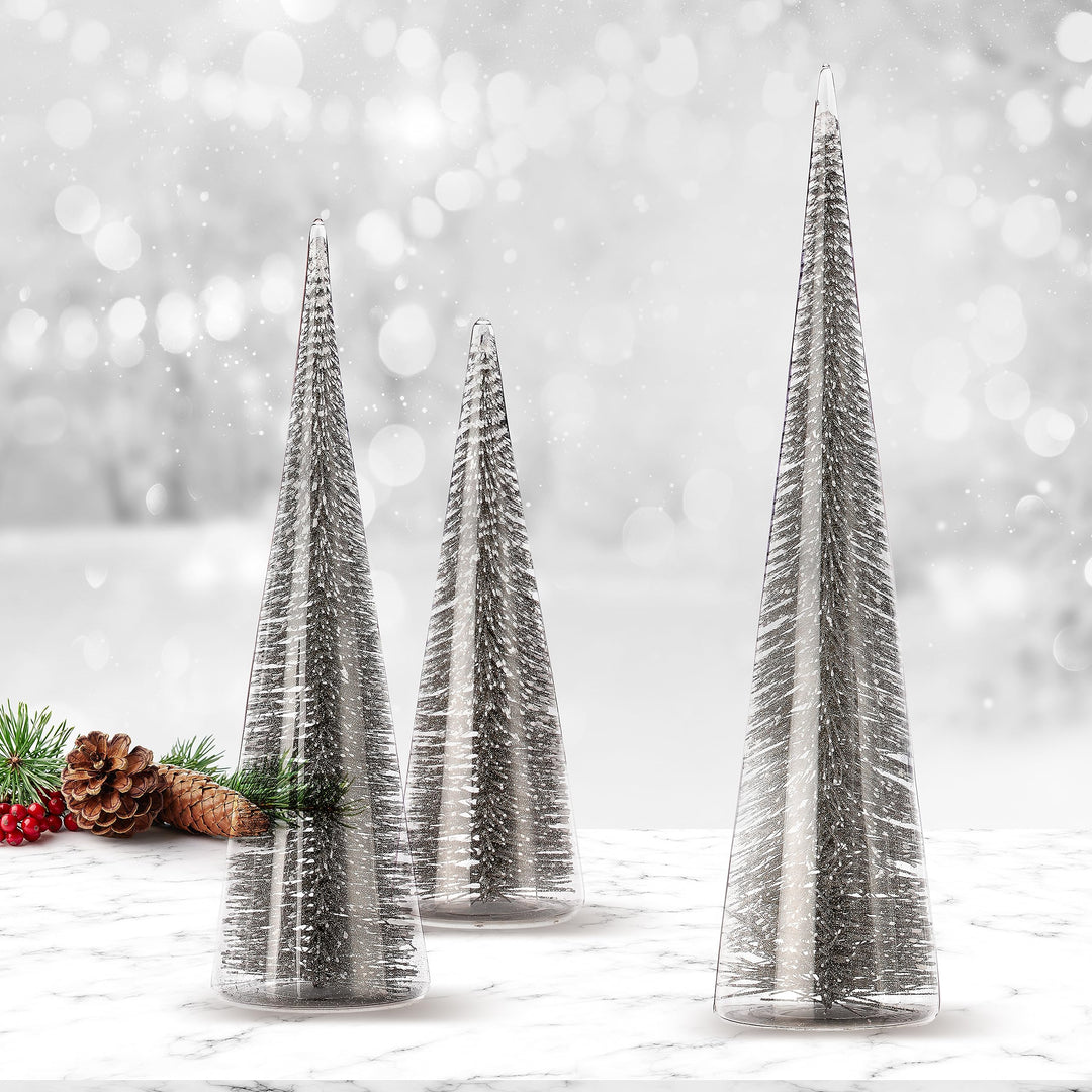 Regency International 7/11/13" Bristle in Glass Tree Set of 3 Silver - Diamond Home USA