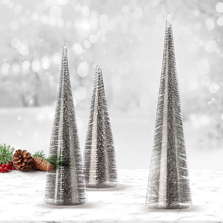 Regency International 7/11/13" Bristle in Glass Tree Set of 3 Silver - Diamond Home USA