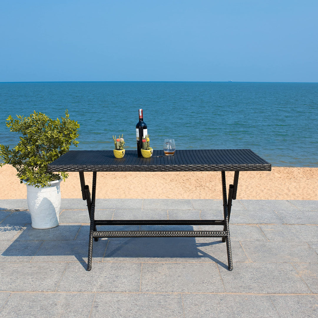 Safavieh PAT7503A Outdoor Collection Akita Black Rectangle Folding Table