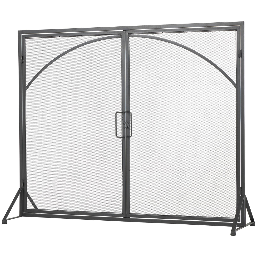 Black Metal Minimalistic Single Panel Fireplace Screen with Arch Inspired - Diamond Home USA