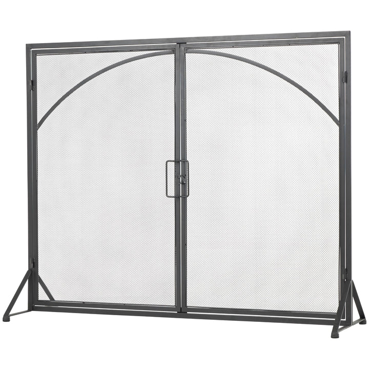 Black Metal Minimalistic Single Panel Fireplace Screen with Arch Inspired - Diamond Home USA