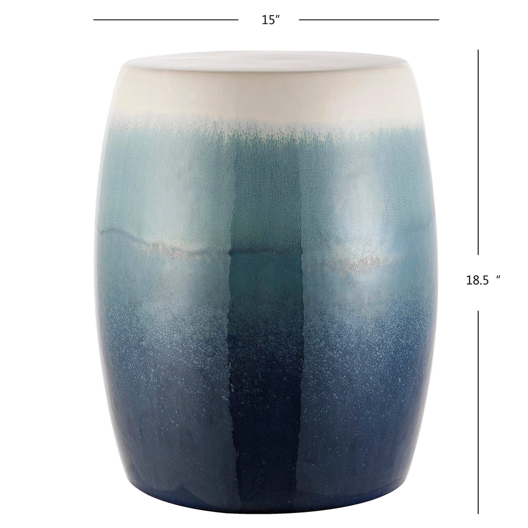 Ombre Ceramic Decorative Garden Stool Blue White Modern Contemporary Glossy - Diamond Home USA