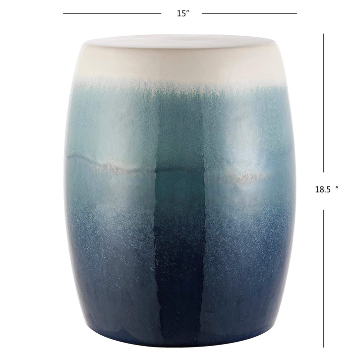 Ombre Ceramic Decorative Garden Stool Blue White Modern Contemporary Glossy - Diamond Home USA