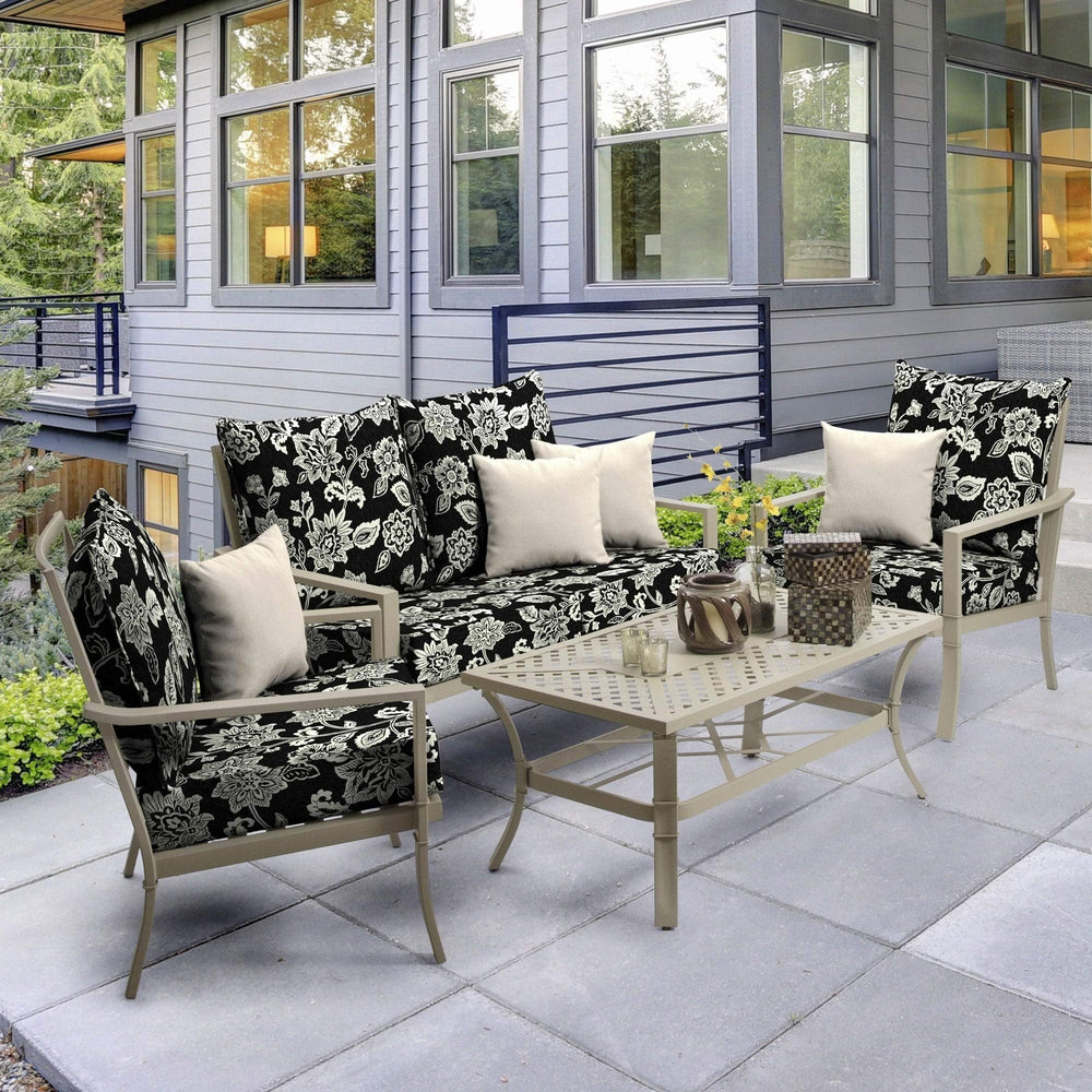 Jacobean Outdoor Deep Seat Set Black Floral Vintage Polyester Uv Resistant - Diamond Home USA