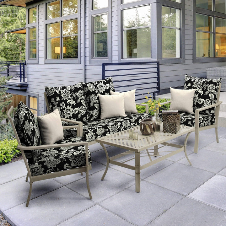 Jacobean Outdoor Deep Seat Set Black Floral Vintage Polyester Uv Resistant - Diamond Home USA
