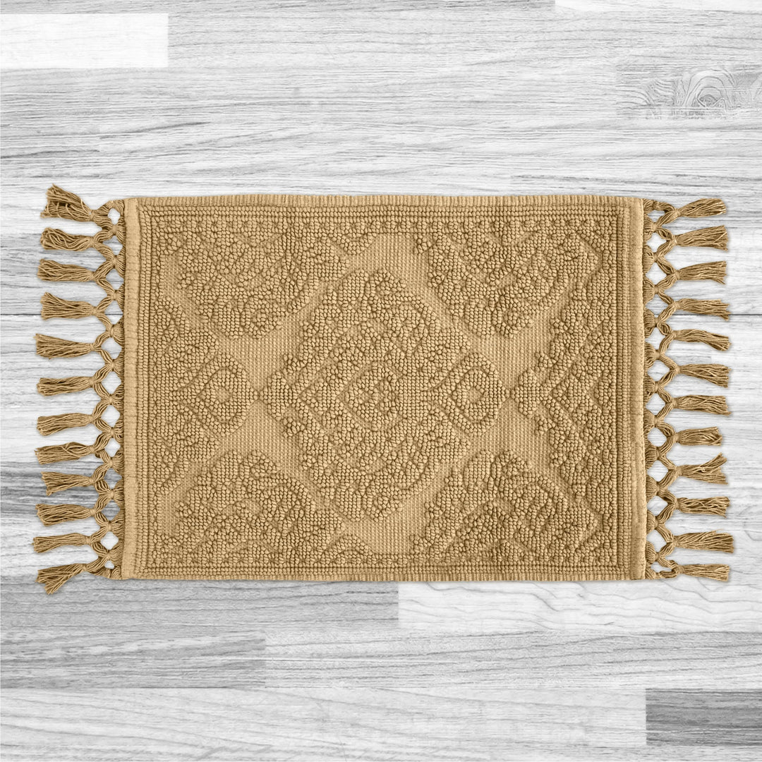 Jean Pierre - Ricardo th Mat Woven Fringe throom Rugs 100% Cotton Premium 17" x 31" - Linen
