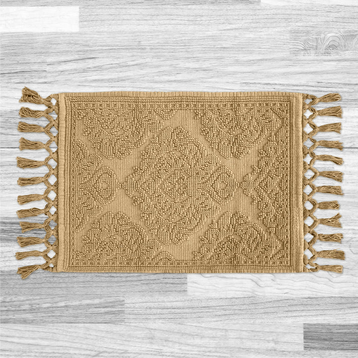 Jean Pierre - Ricardo th Mat Woven Fringe throom Rugs 100% Cotton Premium 17" x 31" - Linen