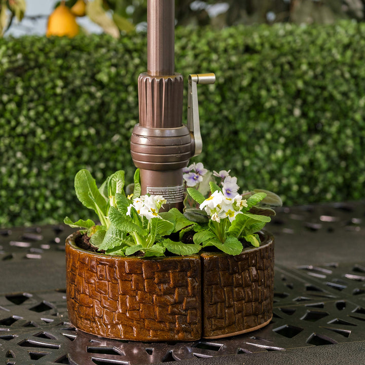 Alfresco Home Cobblestone Umbrella Planter Terra Brown - Diamond Home USA