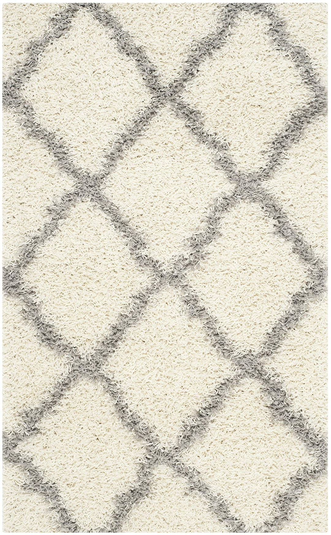 SAFAVIEH Dallas Shag Collection Accent Rug - 3' x 5' Ivory & Grey Trellis Design - Diamond Home USA