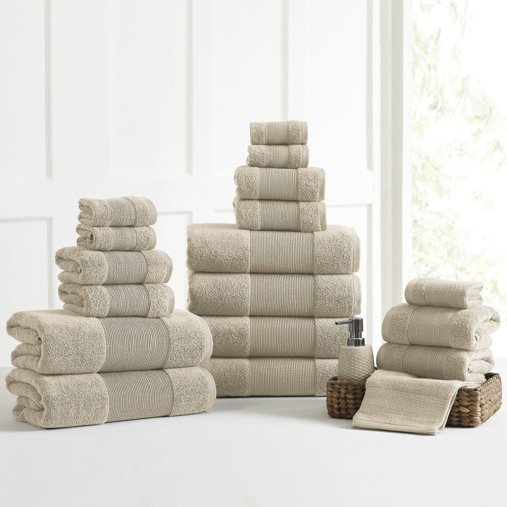 Modern Threads Air Cloud 18-Piece Towel Set - 100% Zero-Twist Cotton 500 GSM Sand