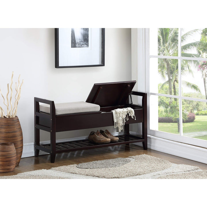 Espresso Storage Shoe Bench Brown Modern Contemporary Solid Fabric Wood - Diamond Home USA