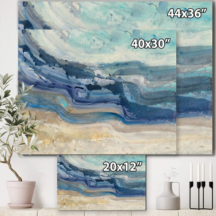 DESIGN ART Designart 'Coast Blue Sea Waves Watercolour' Modern Farmhouse 40 in. wide x 30 in. high - Diamond Home USA