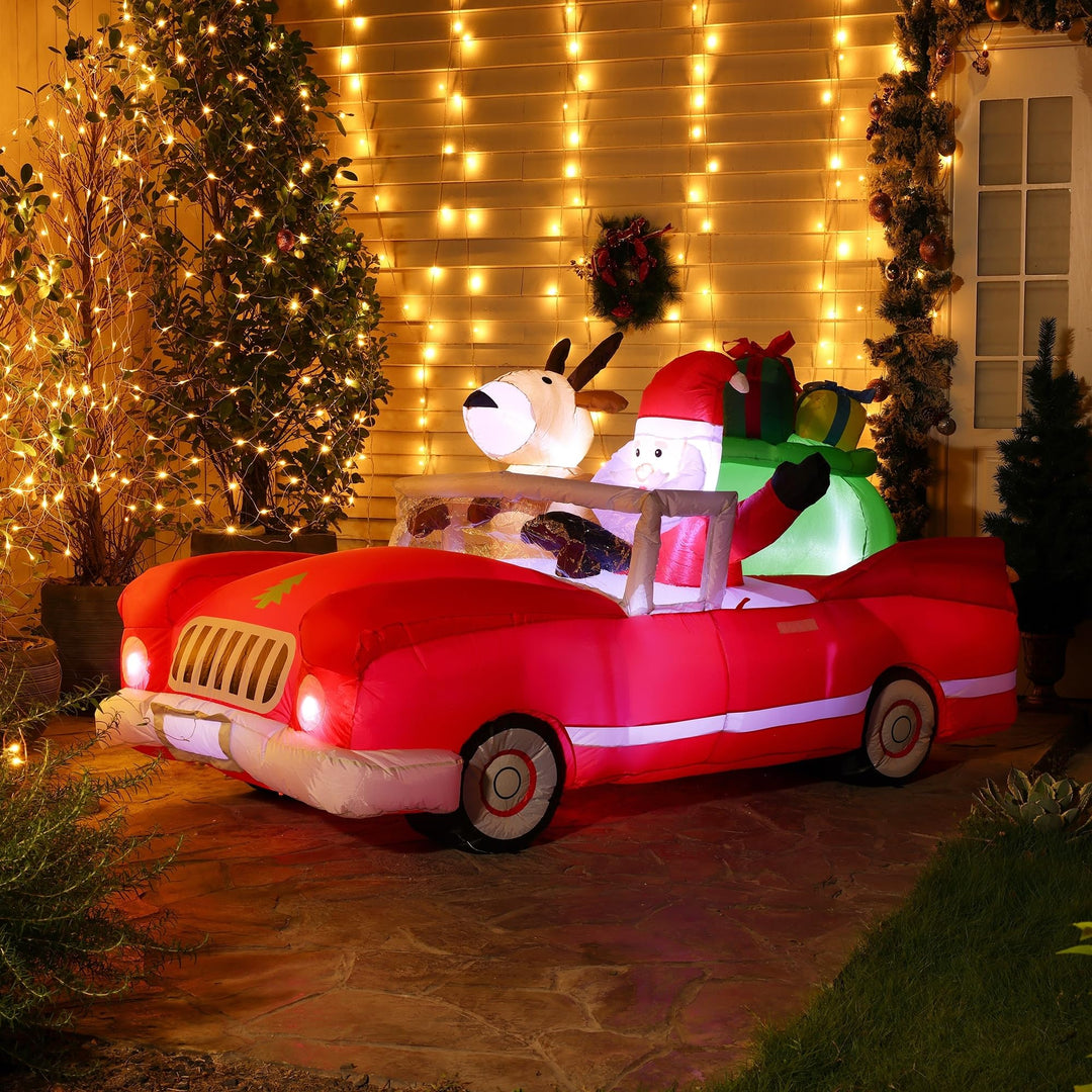 8ft L Santa in Red Convertible Car Outdoor Holiday Inflatable with Led Lights