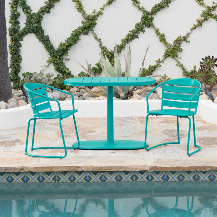 GDFStudio Monica Outdoor Matte Teal Finished Iron Bistro Set - Diamond Home USA