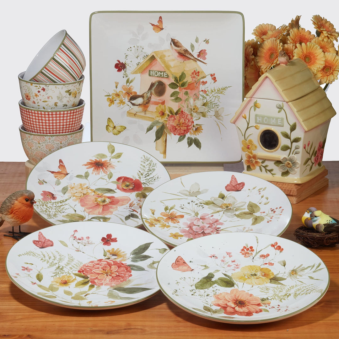 3-d Birdhouse Cookie Jar 88 Oz. 88oz Green Orange White Country Ceramic - Diamond Home USA