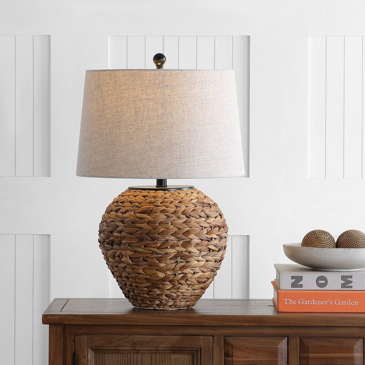 24.5" Banana Leaf Basket Led Table Lamp tural Black Brown Bohemian Eclectic Natural