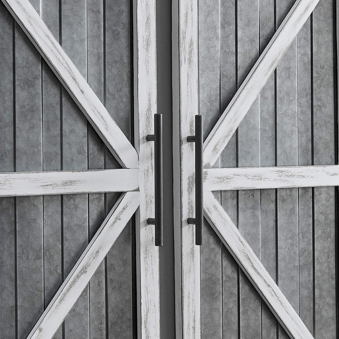 FirsTime & Co. White and Silver Carriage Barn Door Wall Plaque 2-Piece Set Large - Diamond Home USA